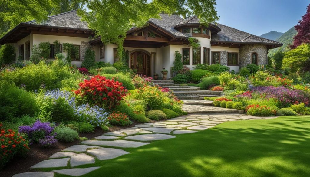 Landscaped house with beautiful front yard